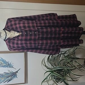 LOFT plaid metalic gold strip prairie dress